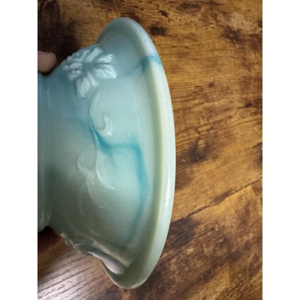 Vintage 70's Avon Aqua Milk Glass Vanity Bowl Floral Trinket Tray Jewelry Dish - Picture 8 of 14